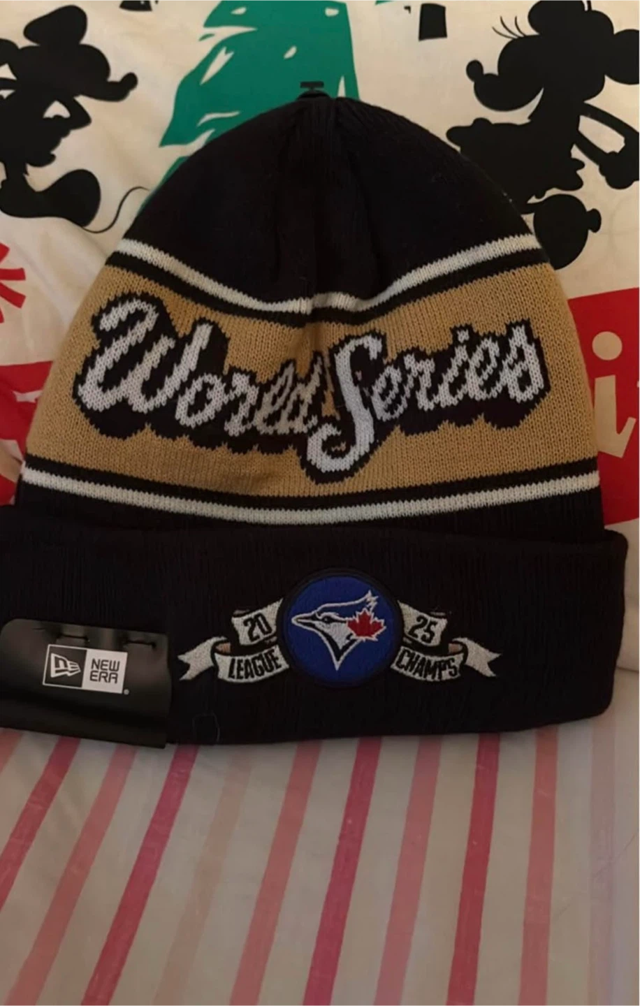 Toronto blue jays World Series beanie tags on