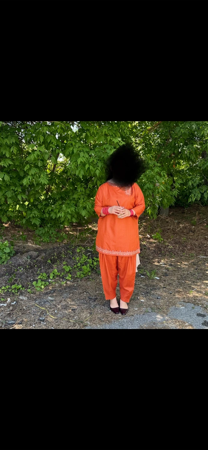 J. Pret Orange Kurta Shalwar Set - Large