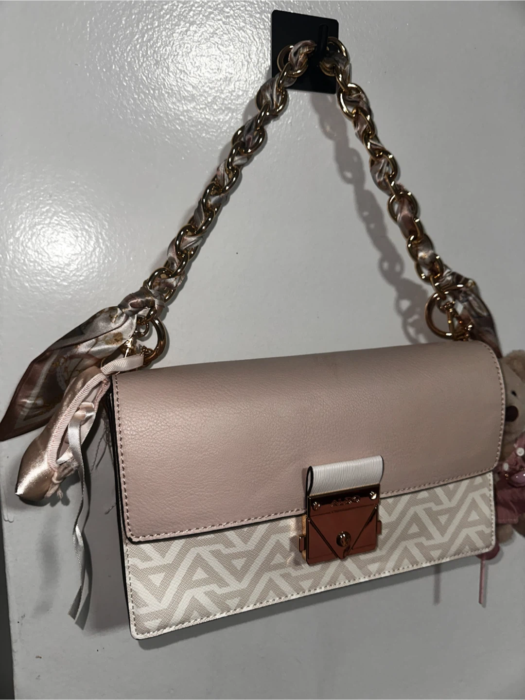 ALDO Pink & White Geometric Crossbody Bag with Charms - photo 4