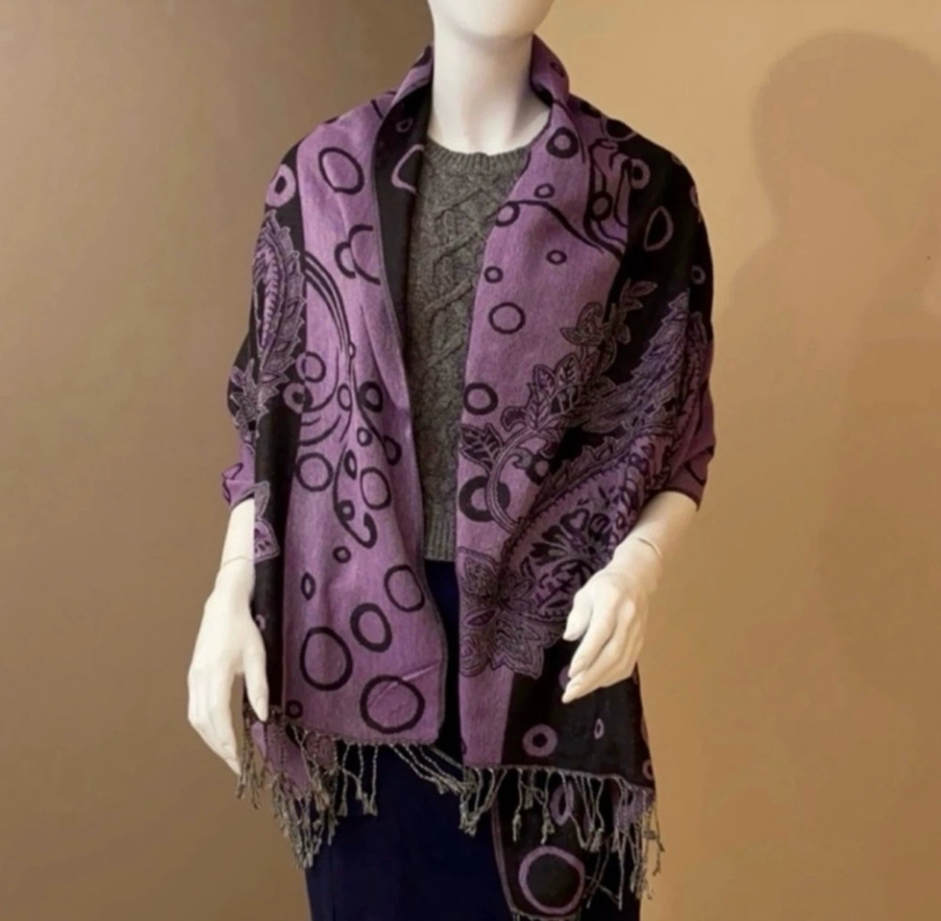 Purple and Black Patterned Scarf - photo 2
