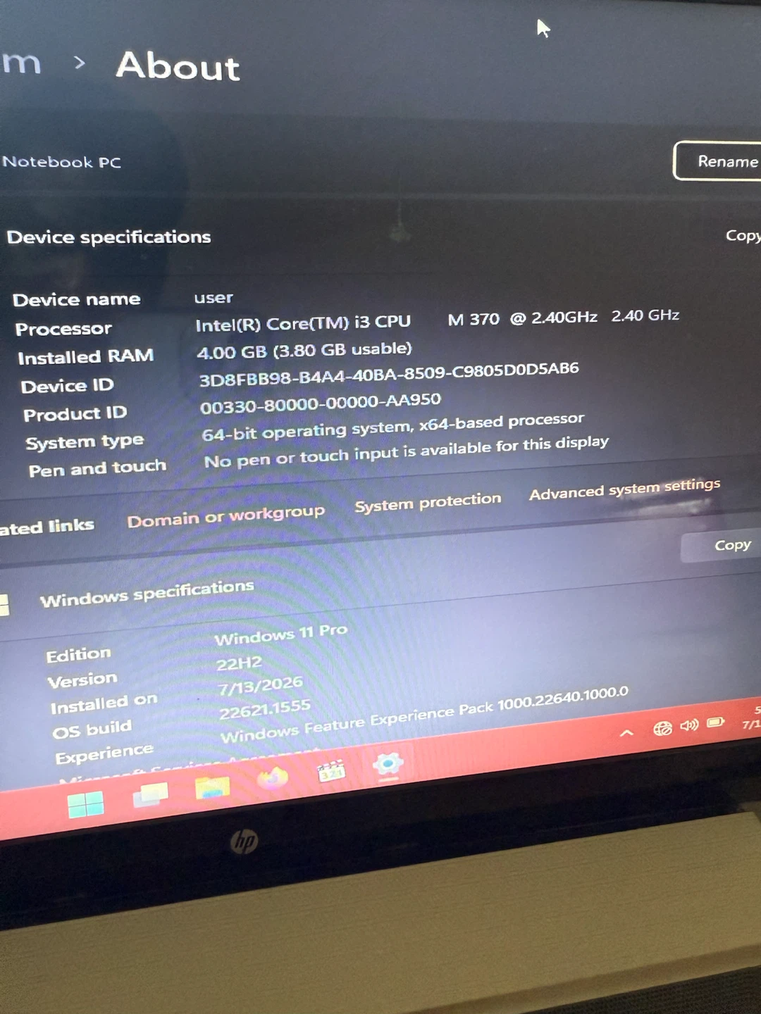 HP Notebook  G72 PC Intel Core i3  500GB  4GB RAM Windows 11 Pro - photo 3