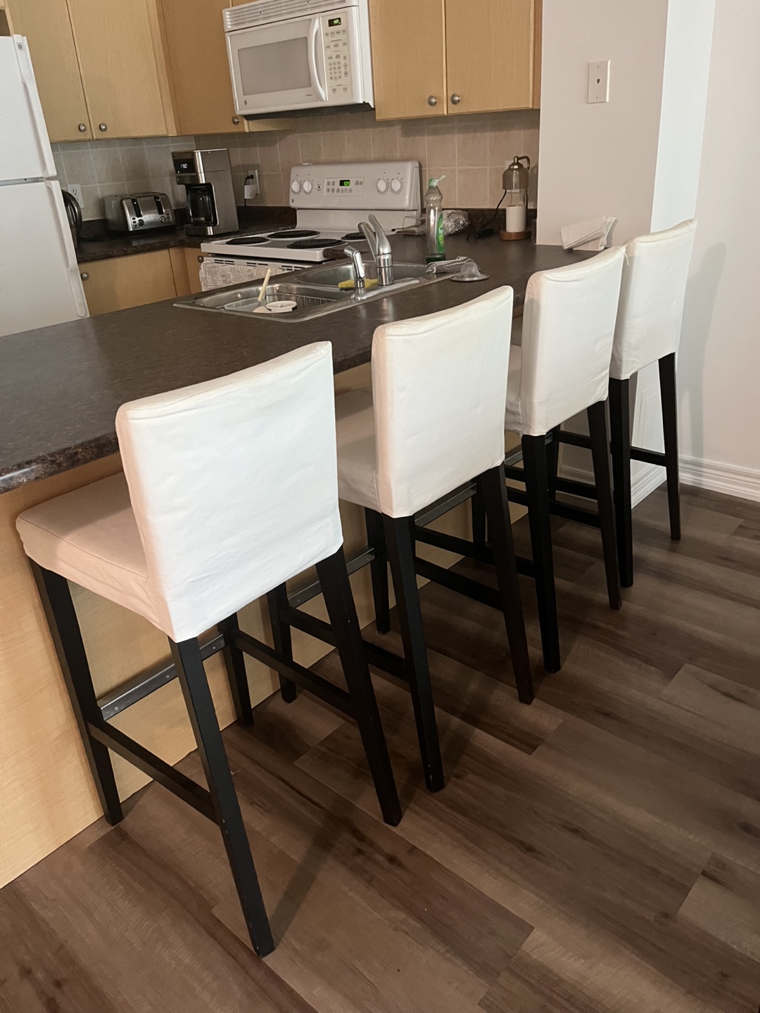Set of 4 White Upholstered Bar Stools - photo 2