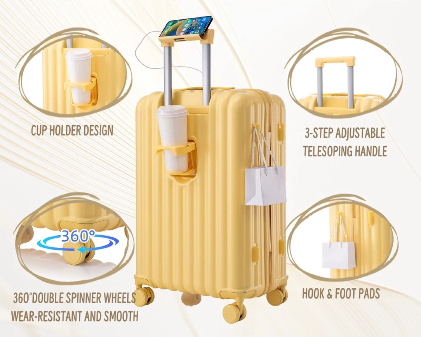 Yellow Hardshell Luggage with Combination Lock & USB Port - photo 3