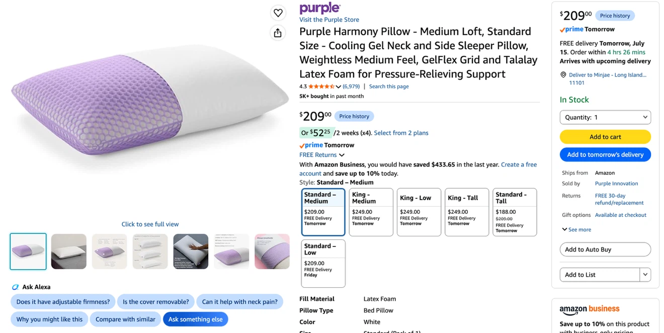 (new, unopened) Purple Harmony Pillow - Medium size - photo 2