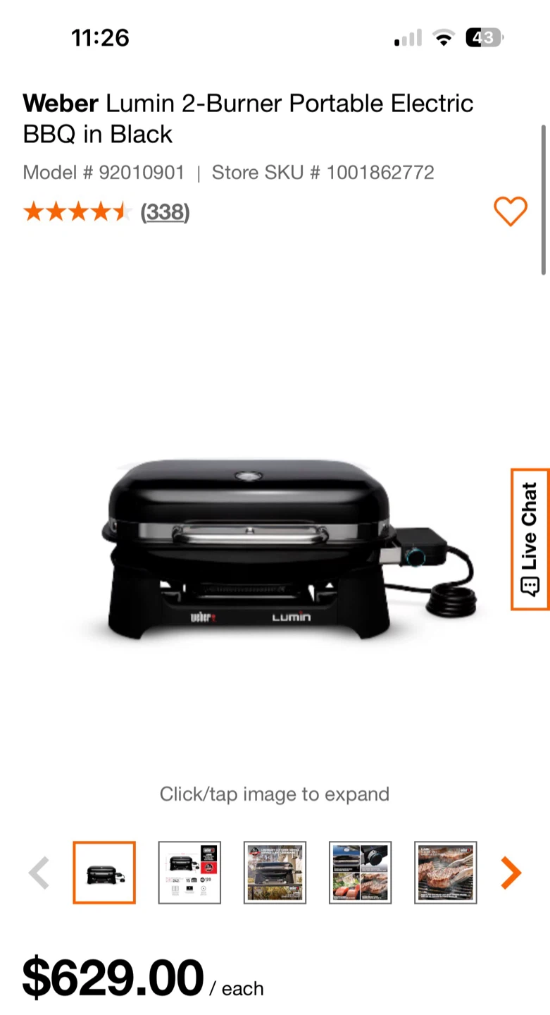 Weber Lumin 2-Burner Portable Electric BBQ