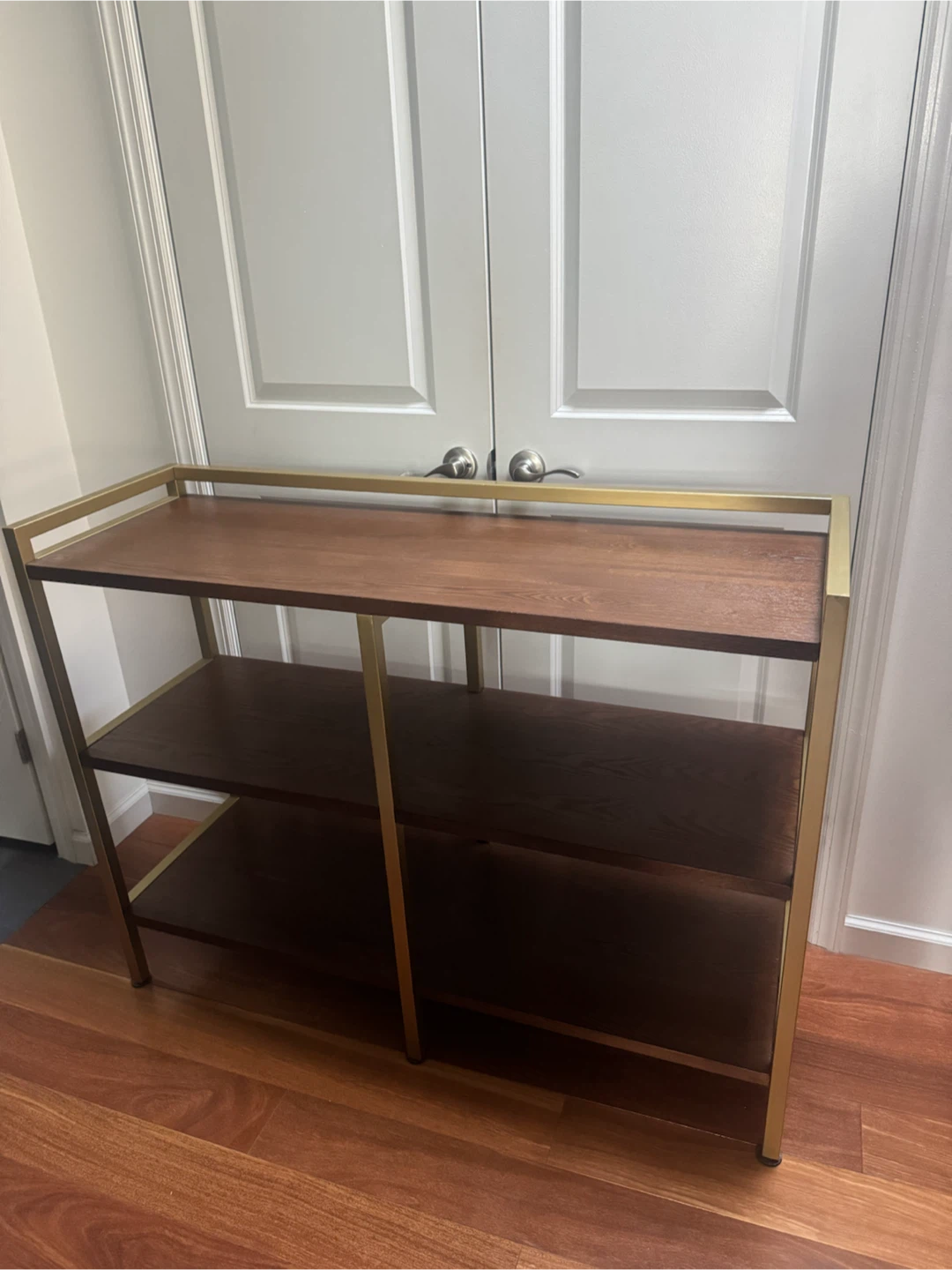 3-Shelf Gold  and Wood Console Table