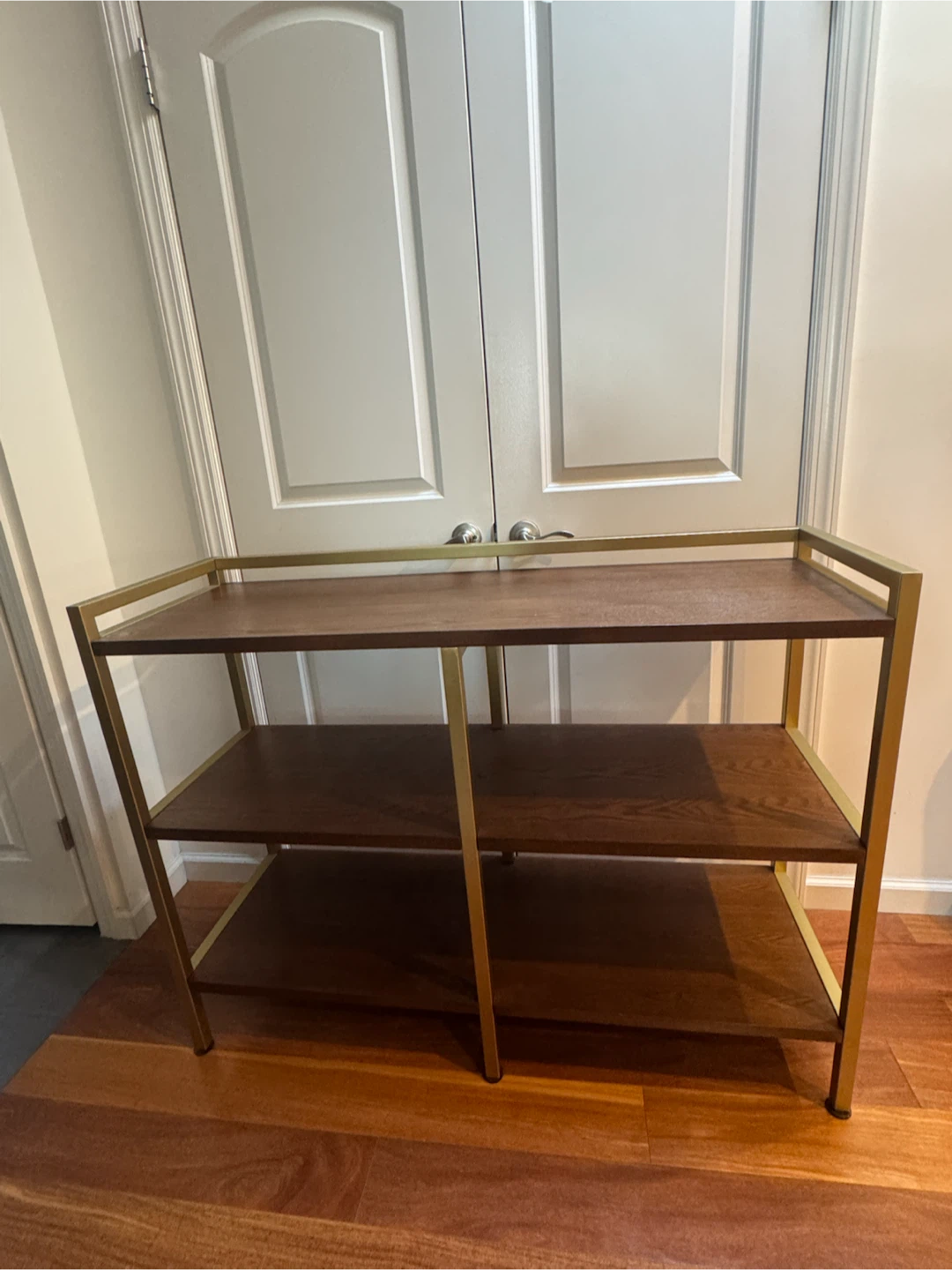 3-Shelf Gold  and Wood Console Table - photo 4