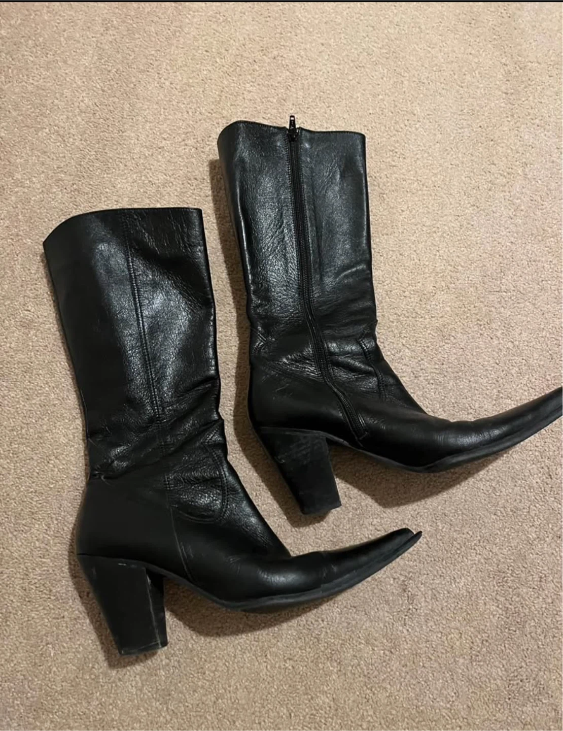 Black Leather Pointed Toe Boots