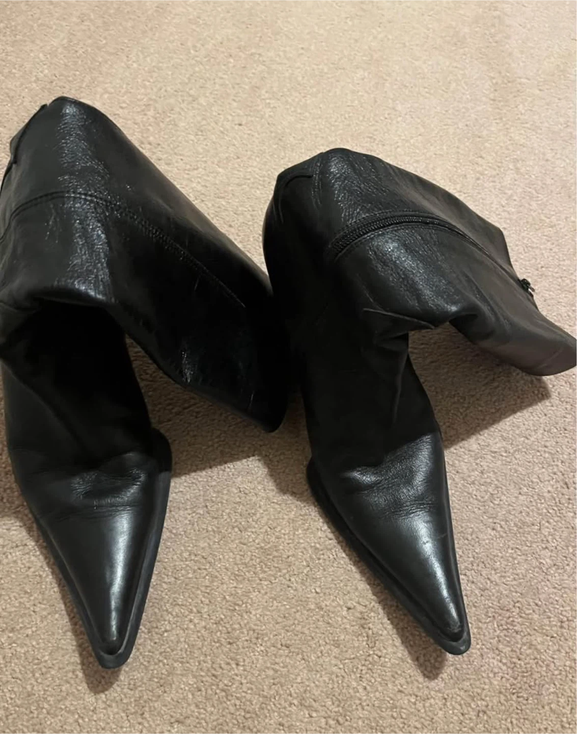 Black Leather Pointed Toe Boots - photo 2