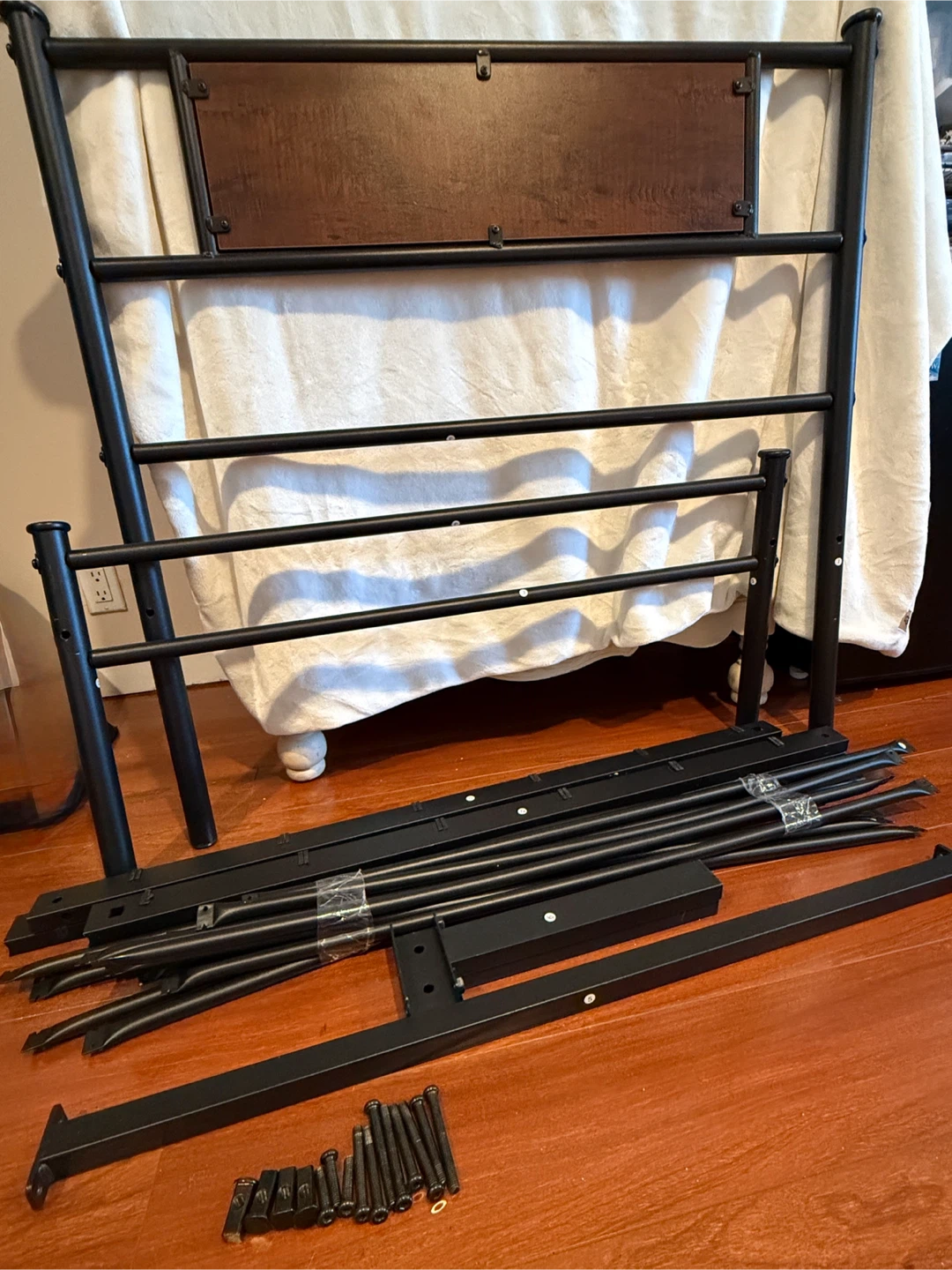 Metal Twin Bed Frame with Wood Headboard