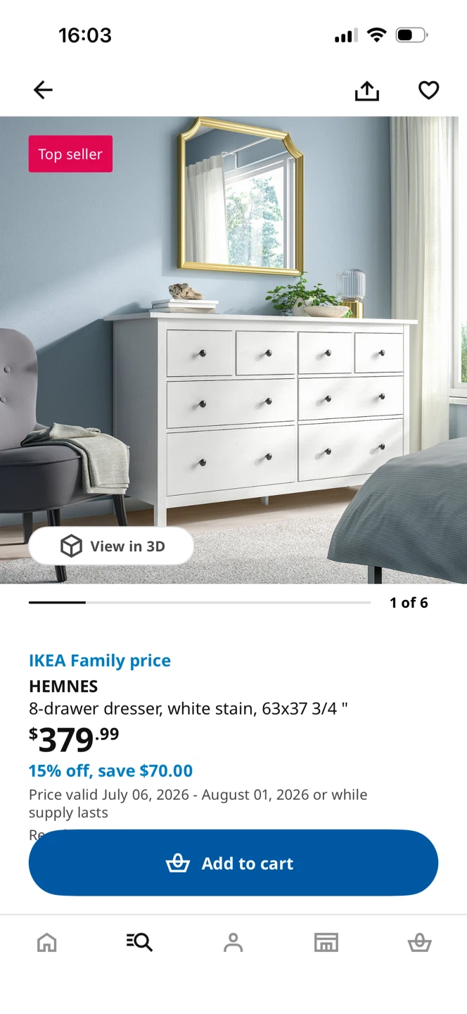 IKEA HEMNES 8-drawer dresser, white stain