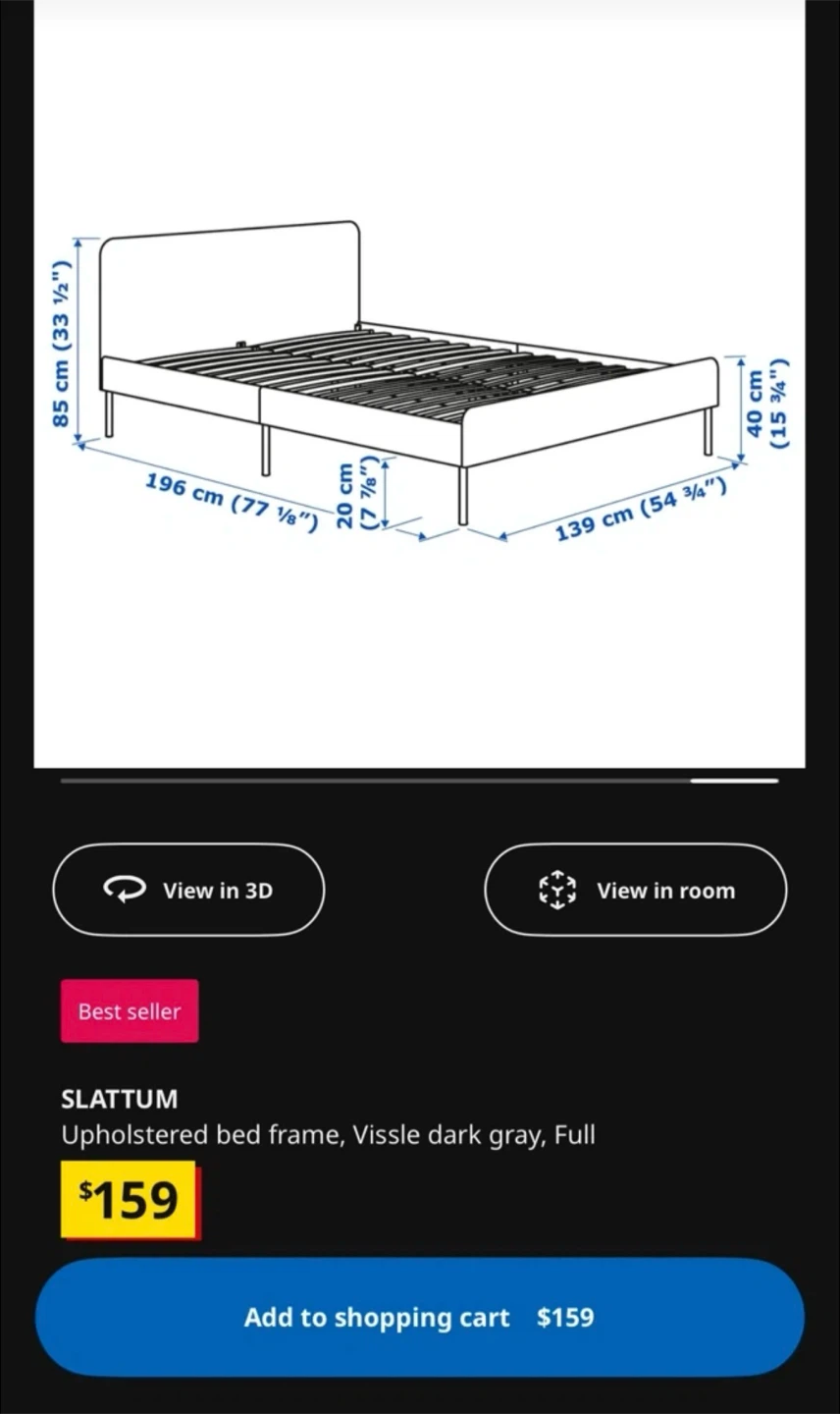 IKEA SLATTUM Full Upholstered Bed Frame WITH mattress - photo 2