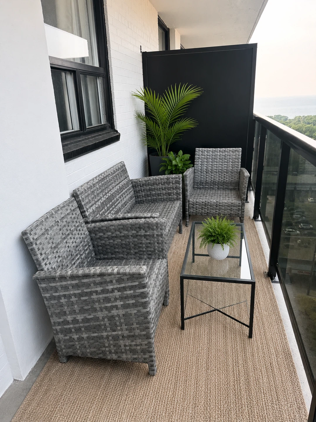 Grey Wicker Patio Conversation Set (3 Pieces)