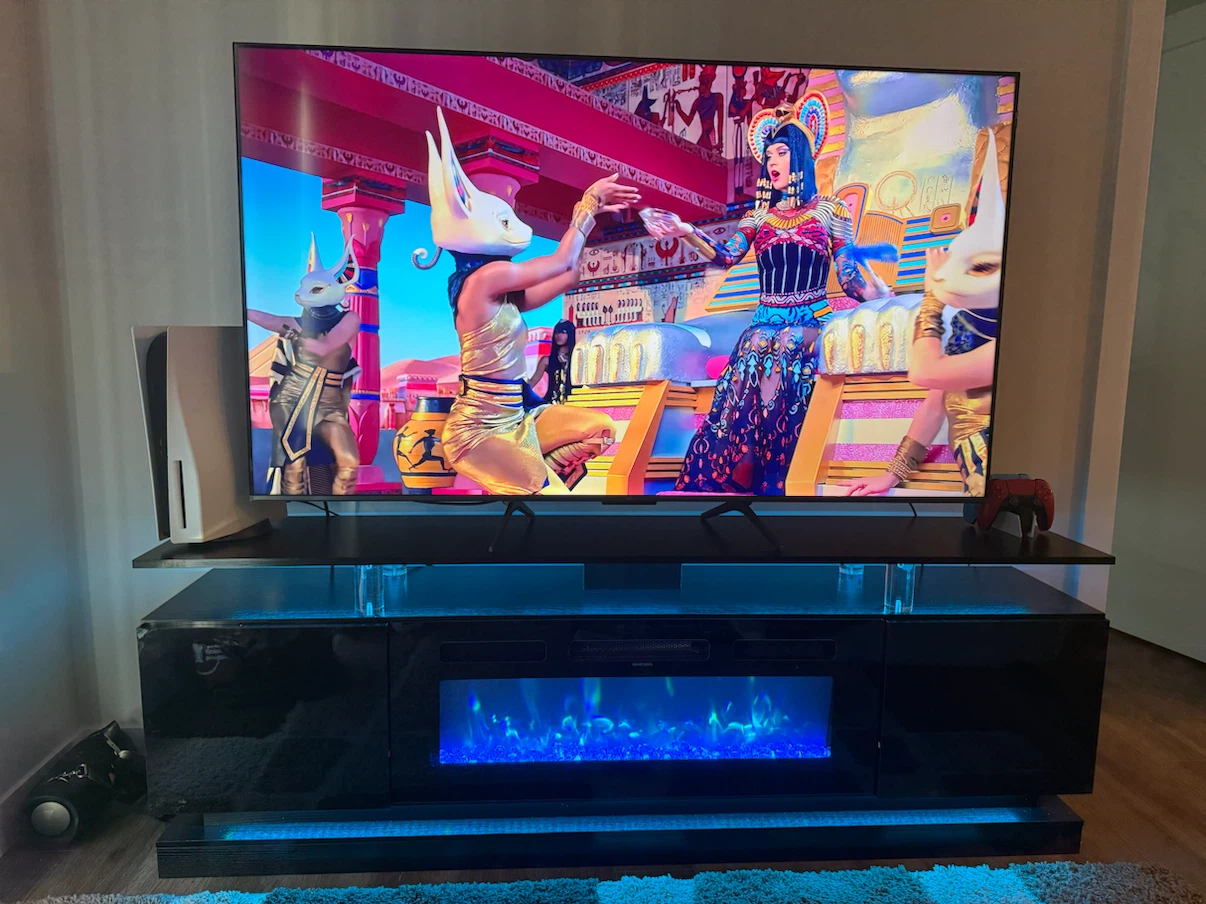 BRAND NEW TV STAND WITH ELECTRIC FIREPLACE - NEWLY ASSEMBLED - photo 2