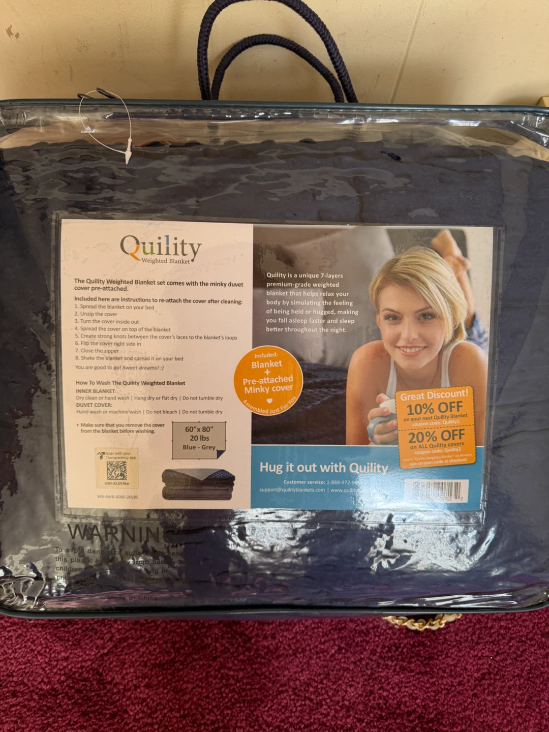 Quility Weighted Blanket 60"x 80" 20 lbs Blue-Grey