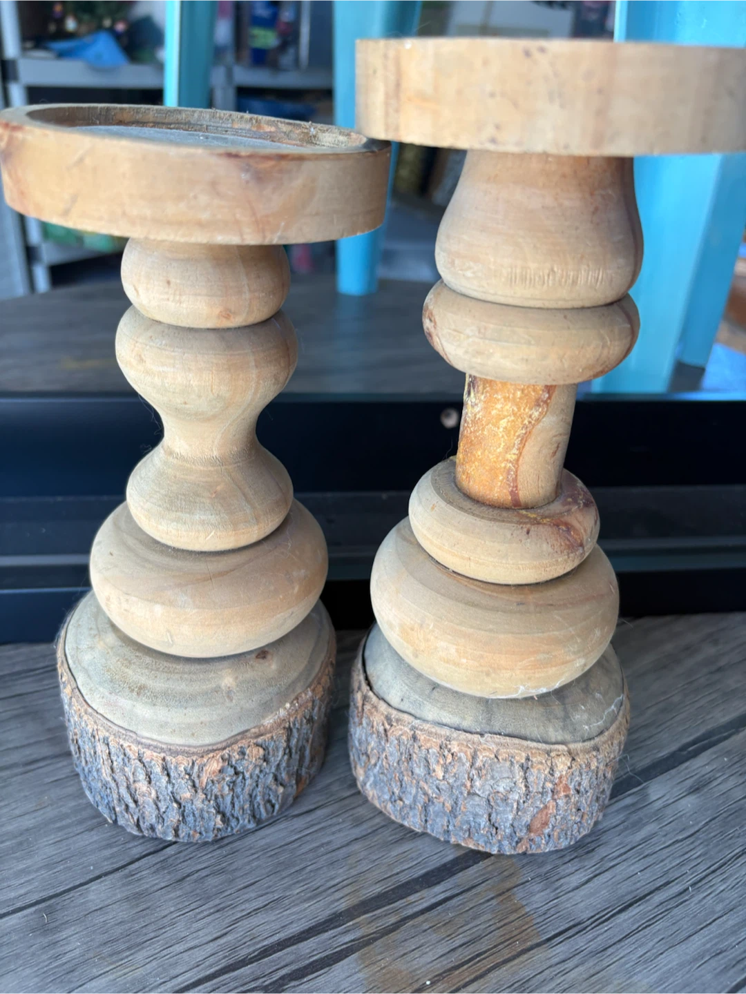 Wooden Candlestick Holders Set