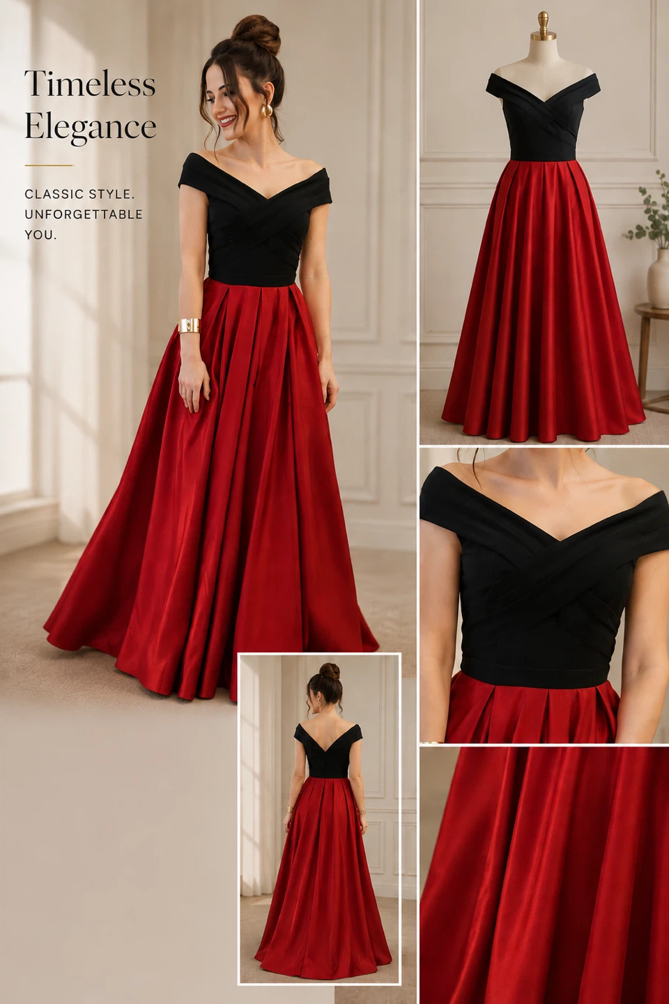 Two-Toned Red and Black Off-Shoulder Dress