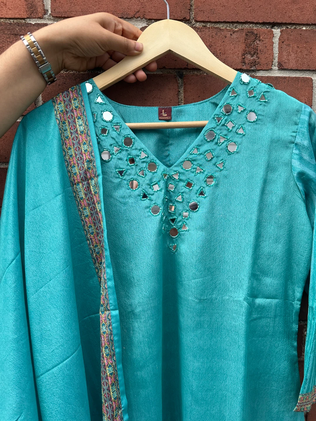 Teal Kurti with Mirror Work - photo 3