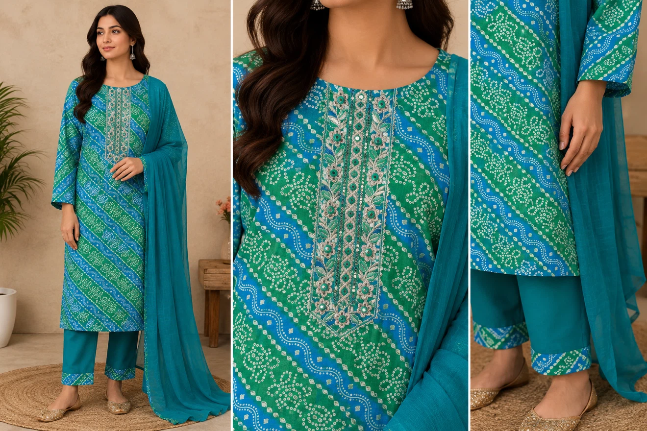 Women's 3-Piece Bandhani Print Kurta Set with Dupatta - photo 2