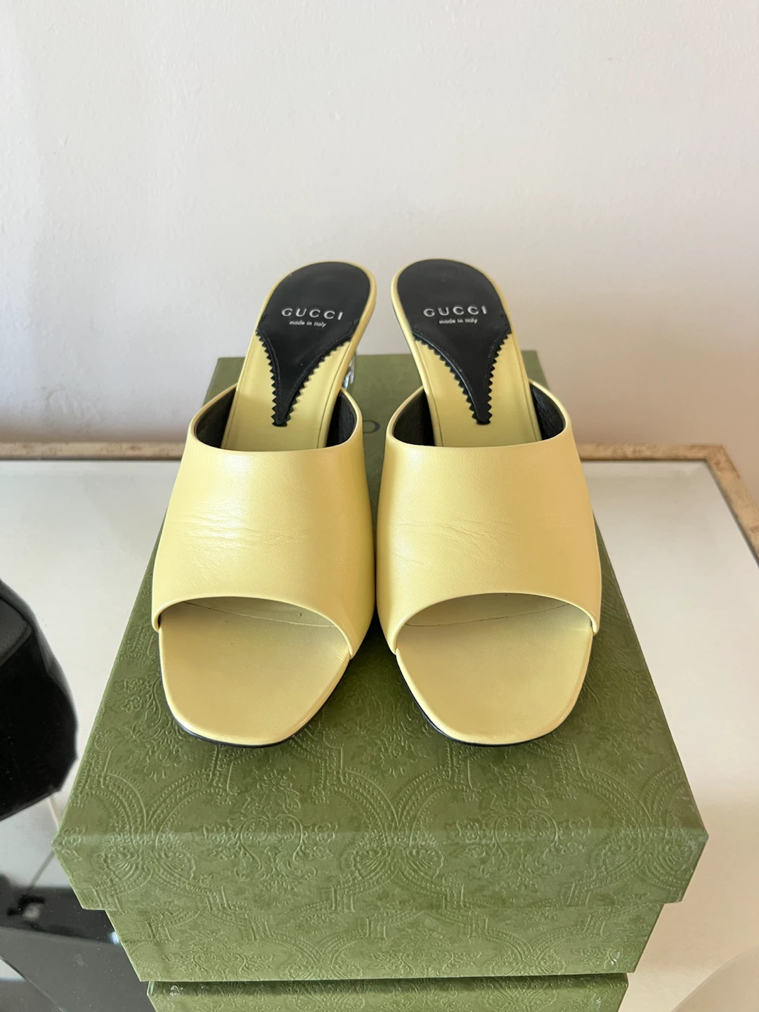 Gucci Yellow Leather Mules with Silver Horsebit Heel Size 39