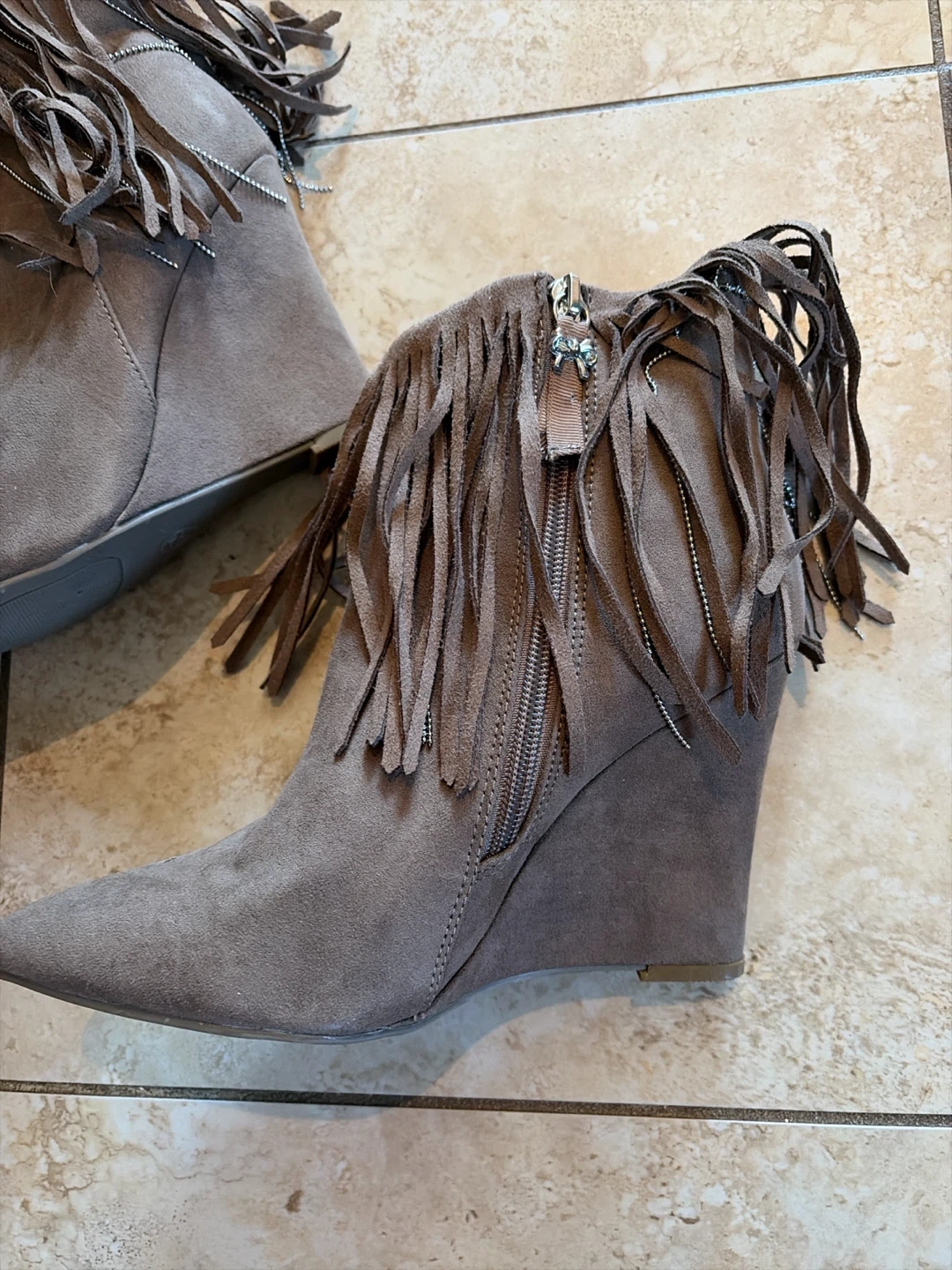 Women's Fringed Wedge Ankle Boots Taupe