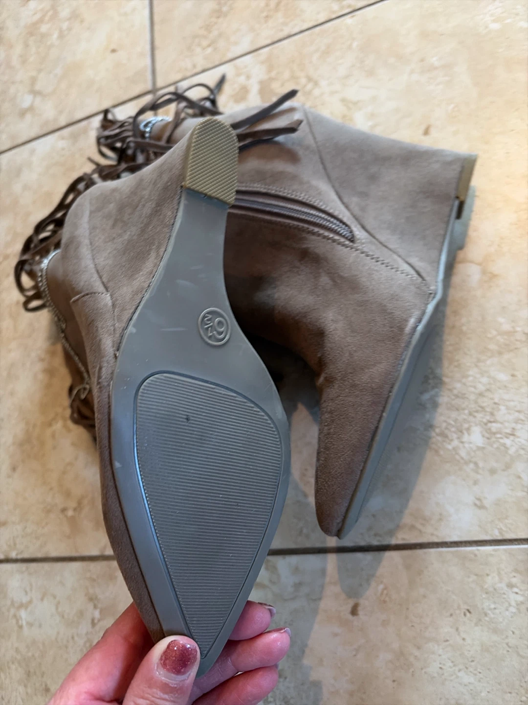 Women's Fringed Wedge Ankle Boots Taupe - photo 2
