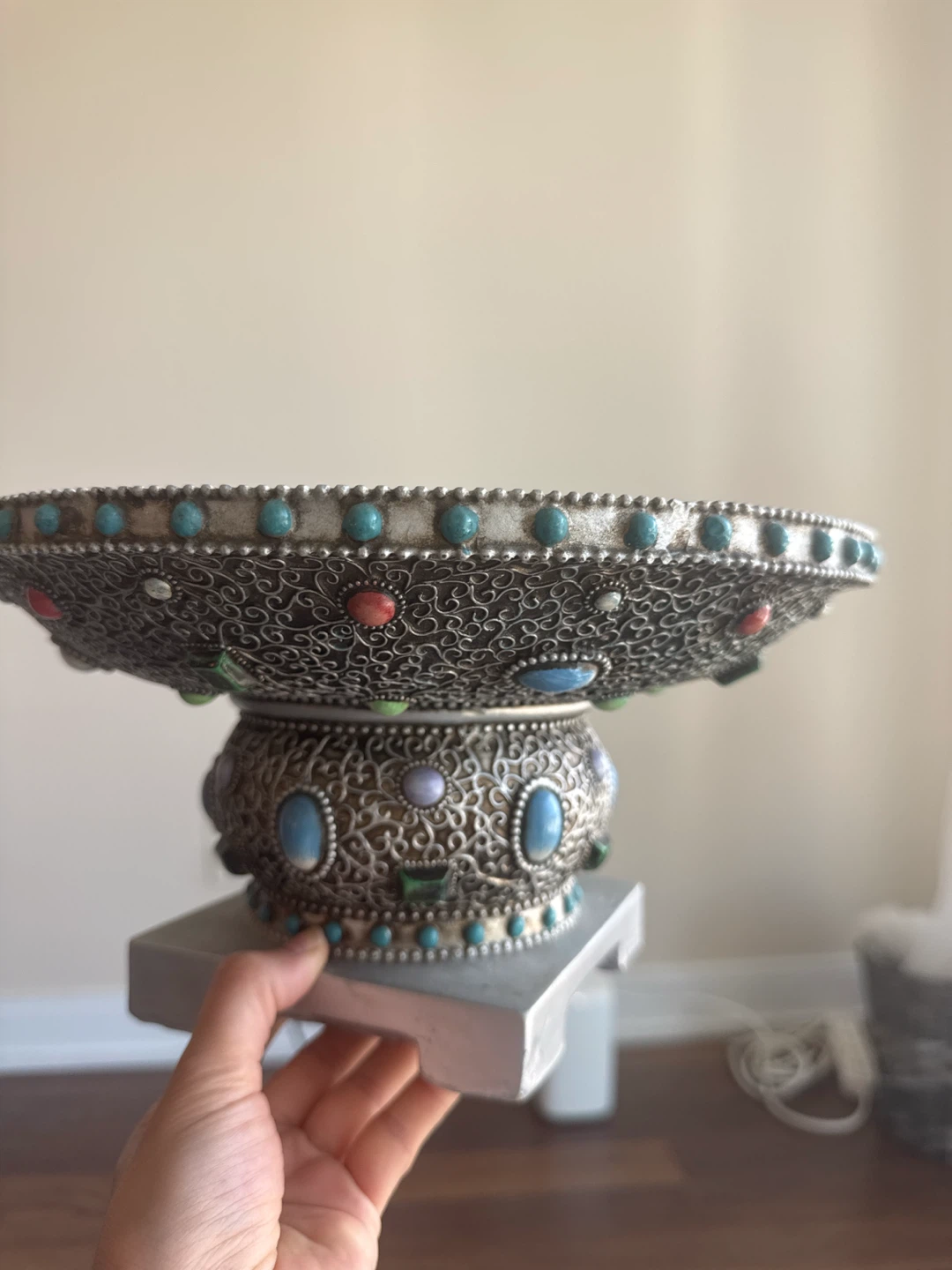 Decorative antic Bowl with Turquoise Accents