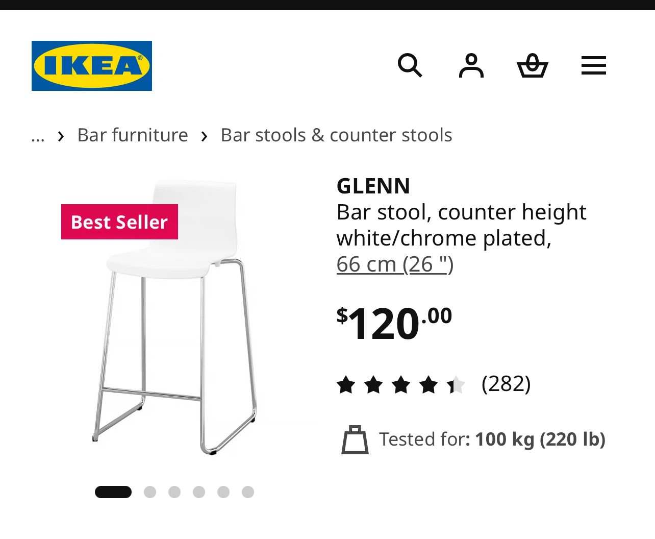 (Set of 2) IKEA Glenn White Bar Stool with Chrome Base - photo 3