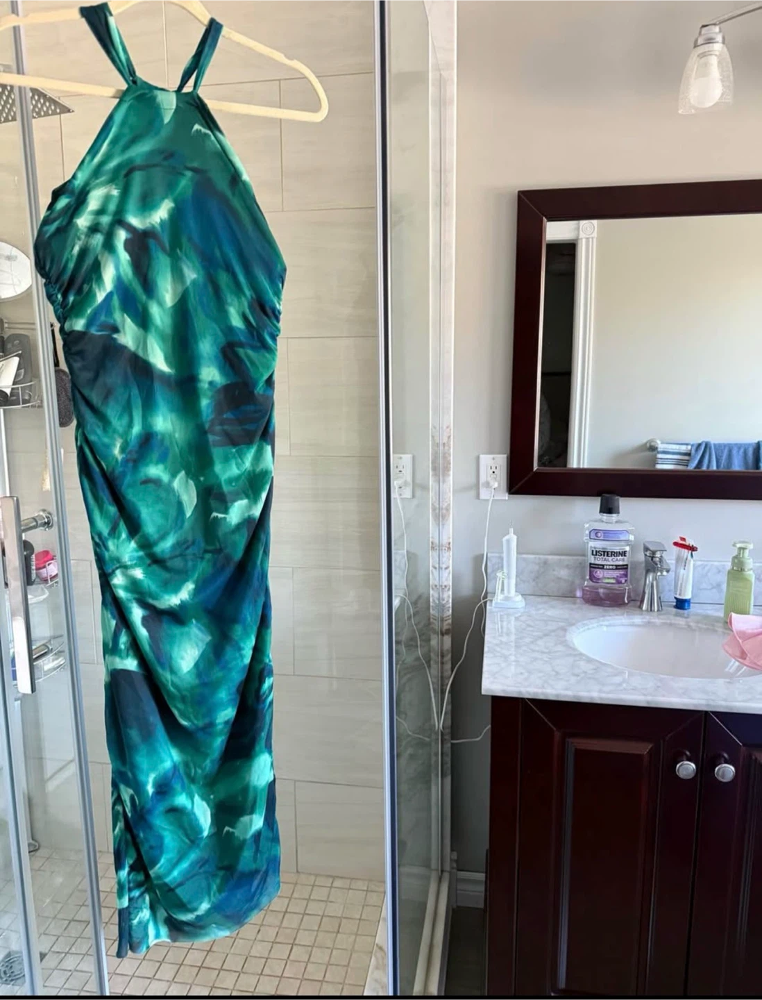 Blue/Green Mesh Halter Wedding Guest Dress - photo 2