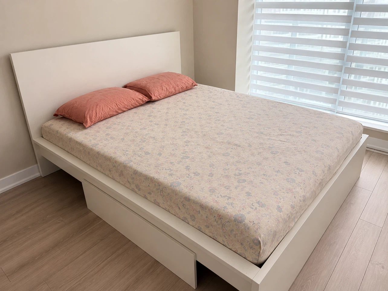 IKEA queen bed with two storage drawers