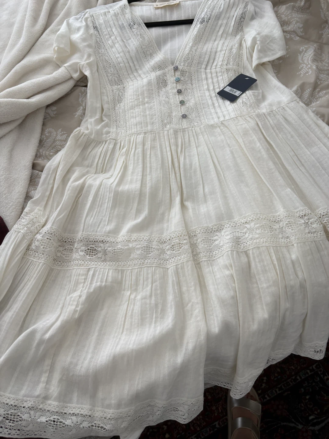 Lucky Brand White Lace Trim Dress Size S