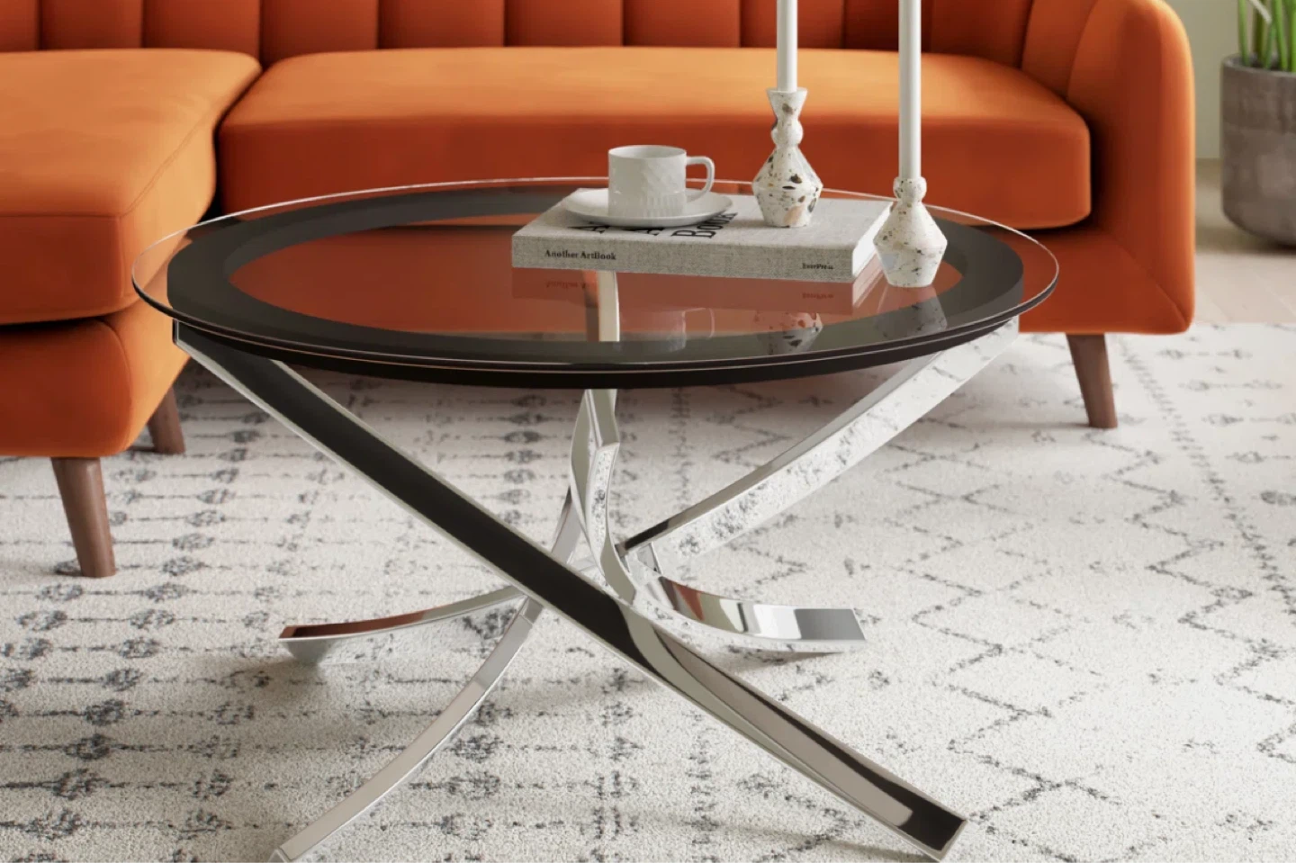 Glass Top Coffee Table with Metal Base