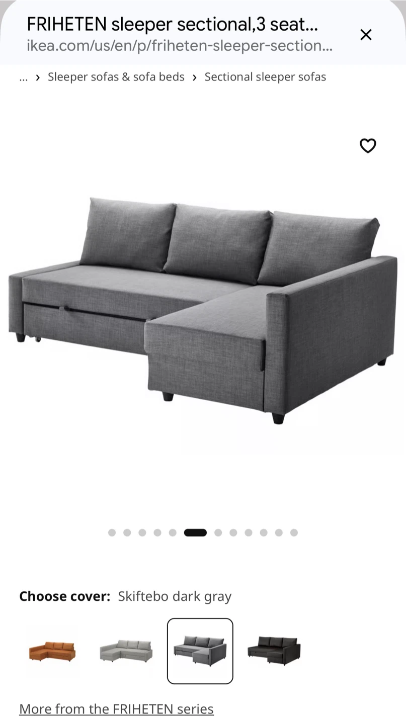 IKEA FRIHETEN Sleeper Sectional Sofa - Dark Gray