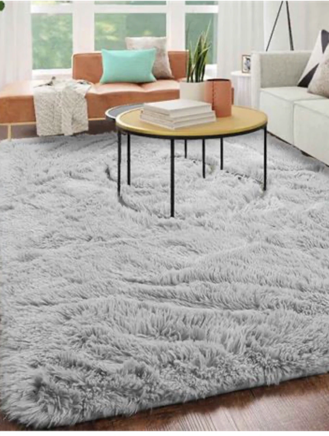 Grey Fluffy Plush Shaggy Rug 56x36