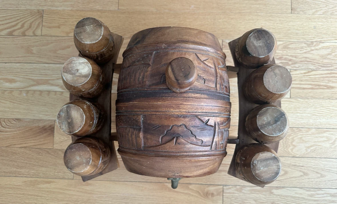 Wooden Barrel Drink Dispenser with Shot Glasses - photo 2
