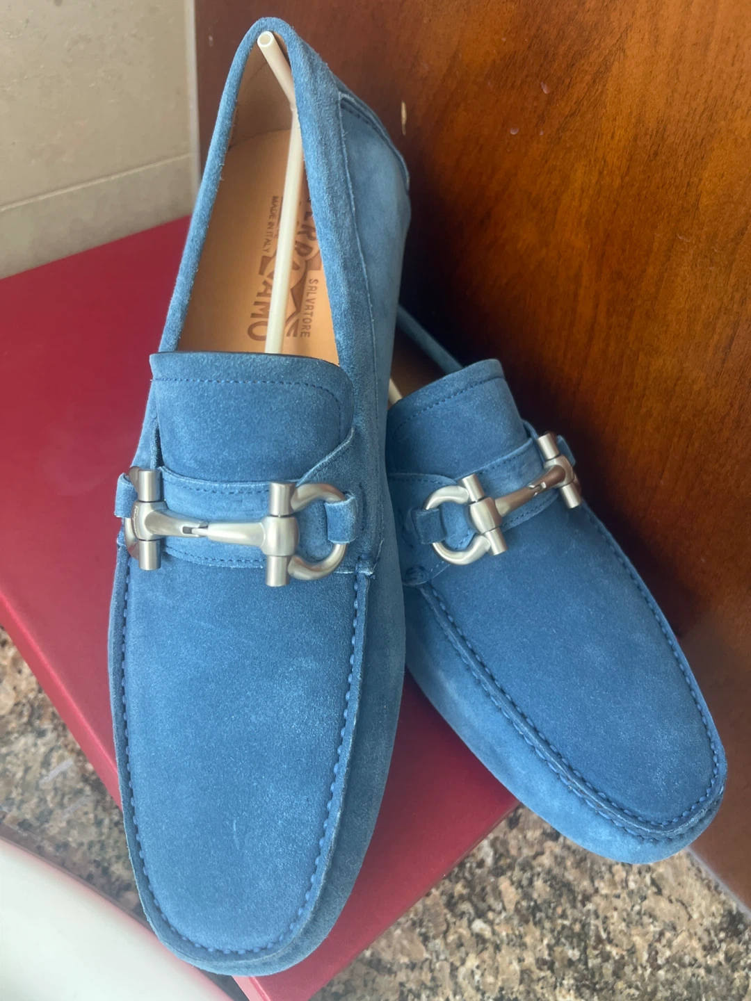 Salvatore Ferragamo Blue Suede Gancini Loafers - photo 2