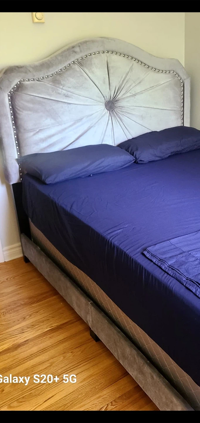 Grey Velvet Tufted Headboard Bed Frame