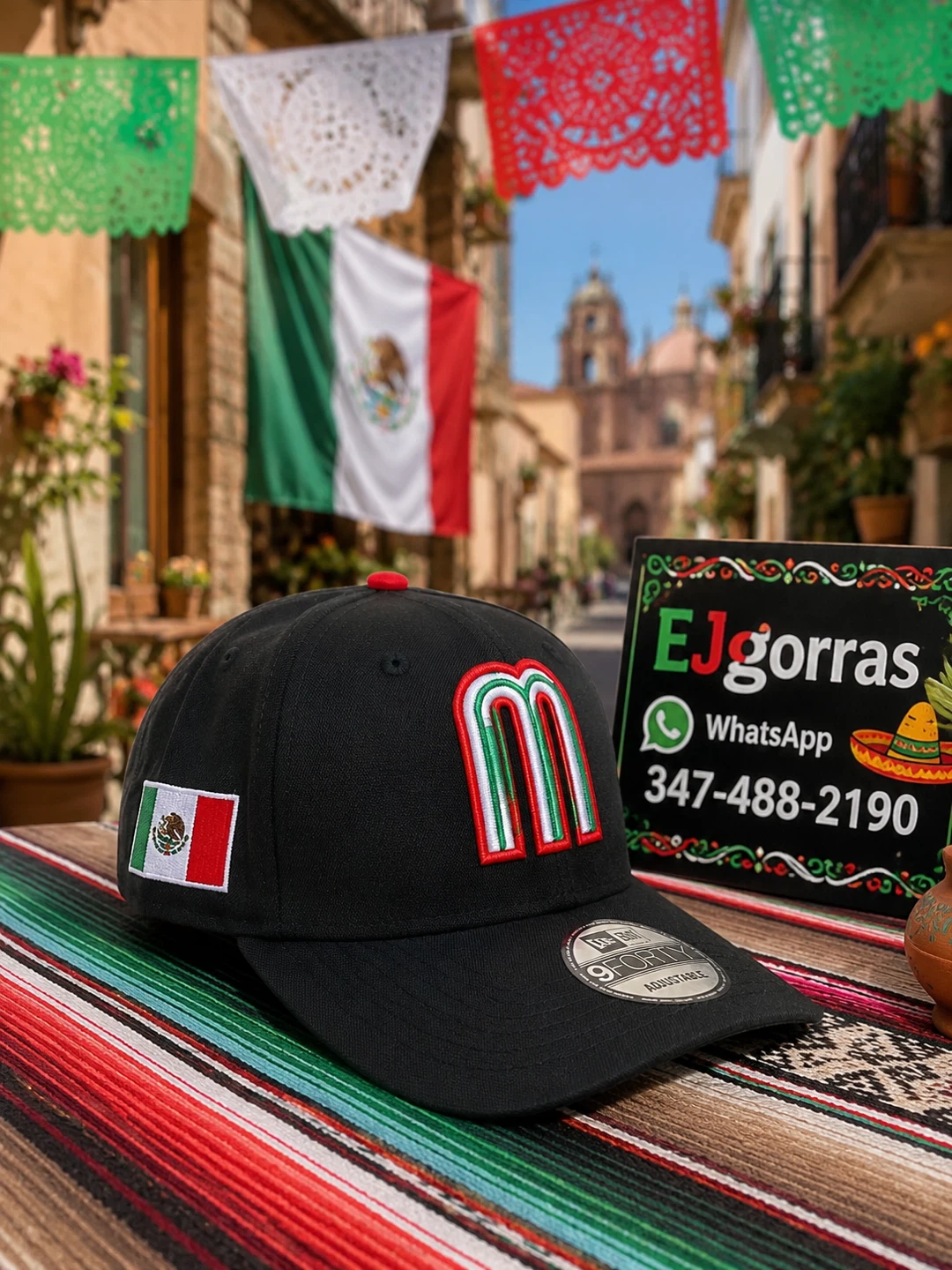 New Era 9Forty Adjustable Black Logo Cap with Mexican Flag Patch - photo 3