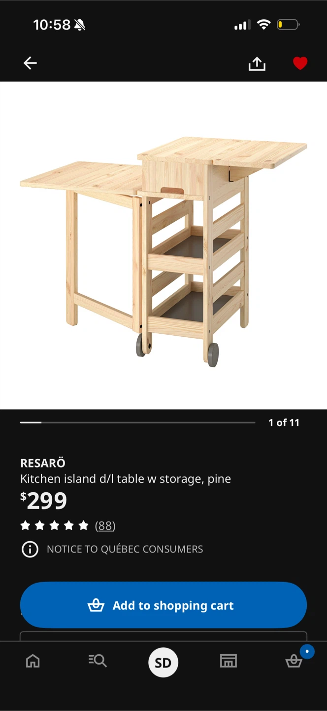 RESARÖ Kitchen Island Table w/ Storage - Pine