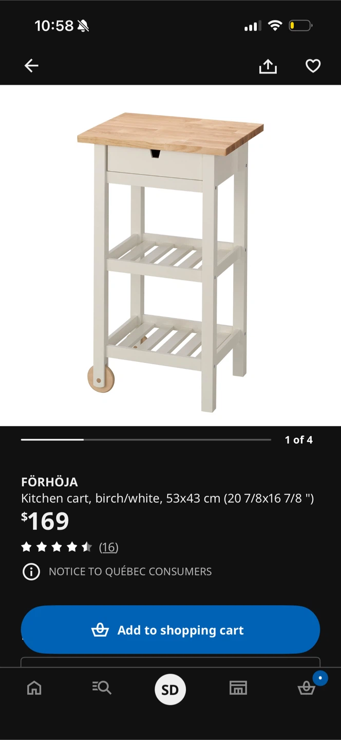 IKEA FÖRHÖJA Kitchen Cart - Birch/White