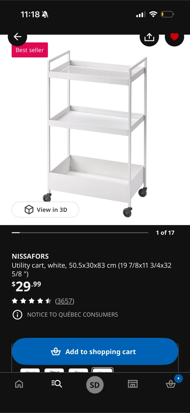 IKEA NISSAFORS White Utility Cart 50.5x30x83 cm