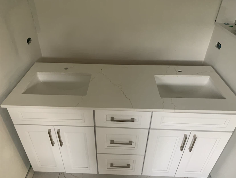 Double Sink with Quartz Countertop & backsplash