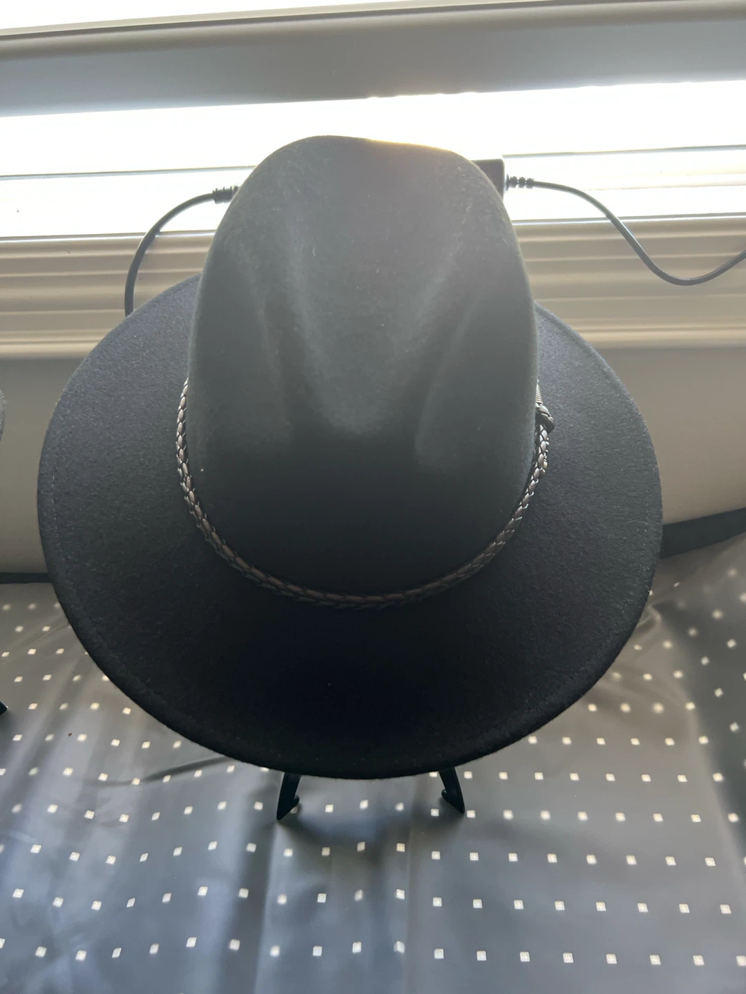 Black Fedora Hat with Braided Band - photo 3