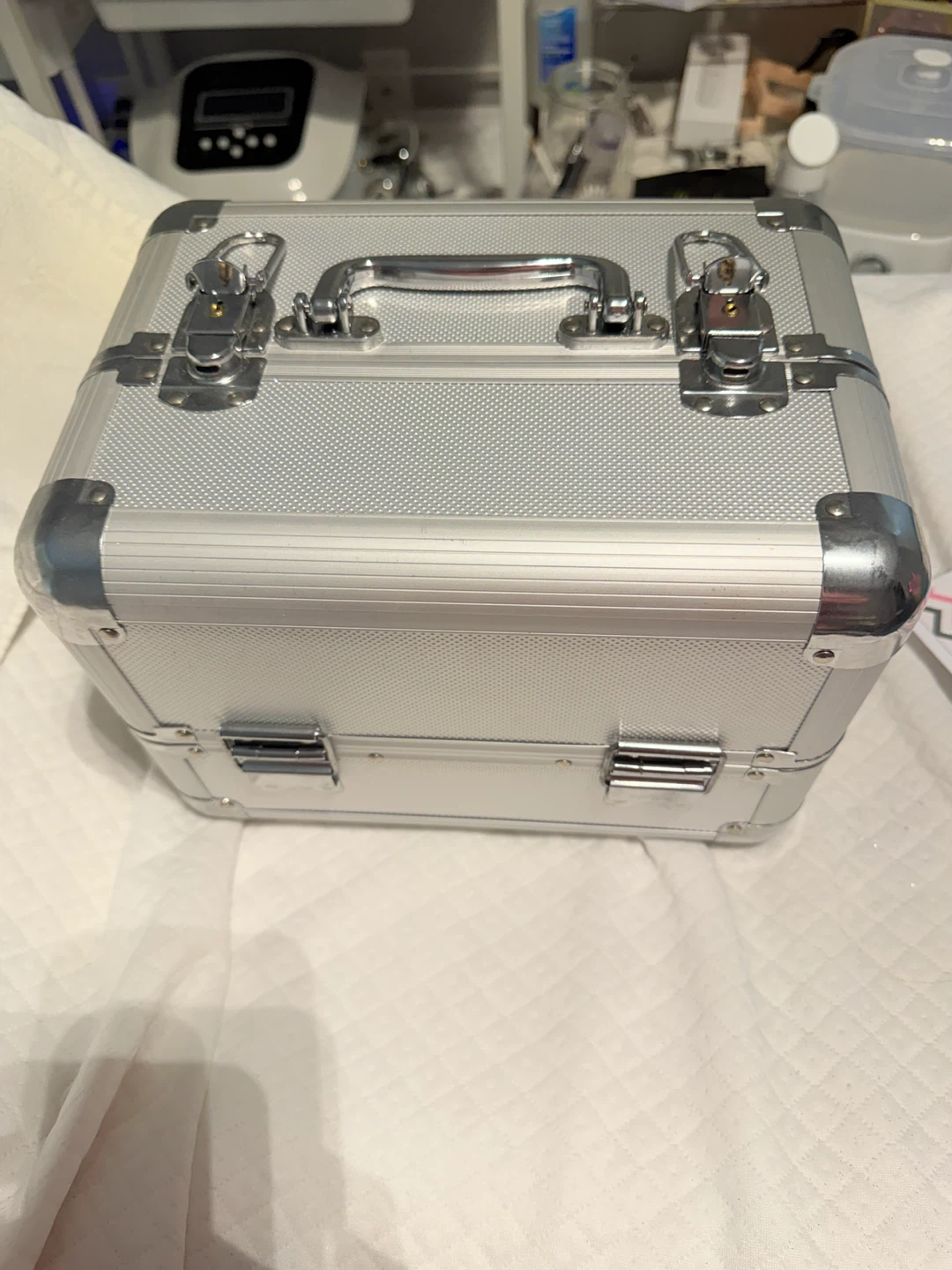 Silver Makeup Train Case with Trays