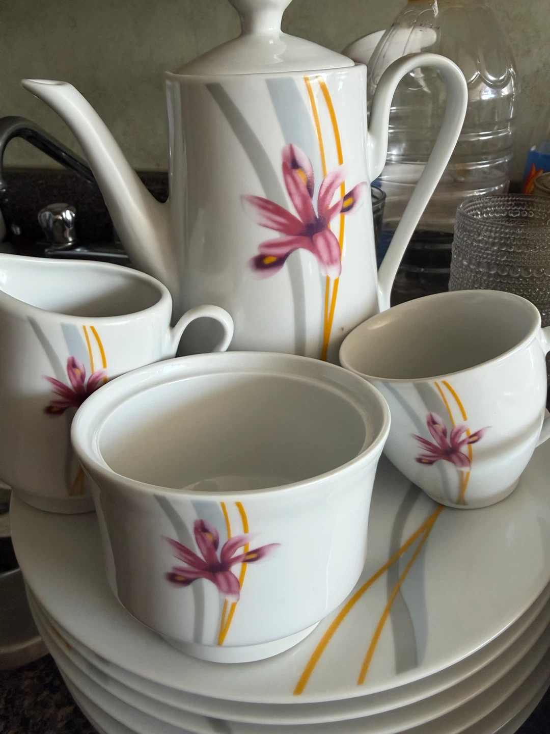 Ceramic Coffee Set with Floral Design