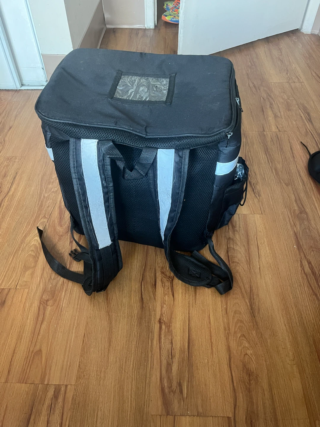Black Insulated Delivery Backpack with Reflective Stripes