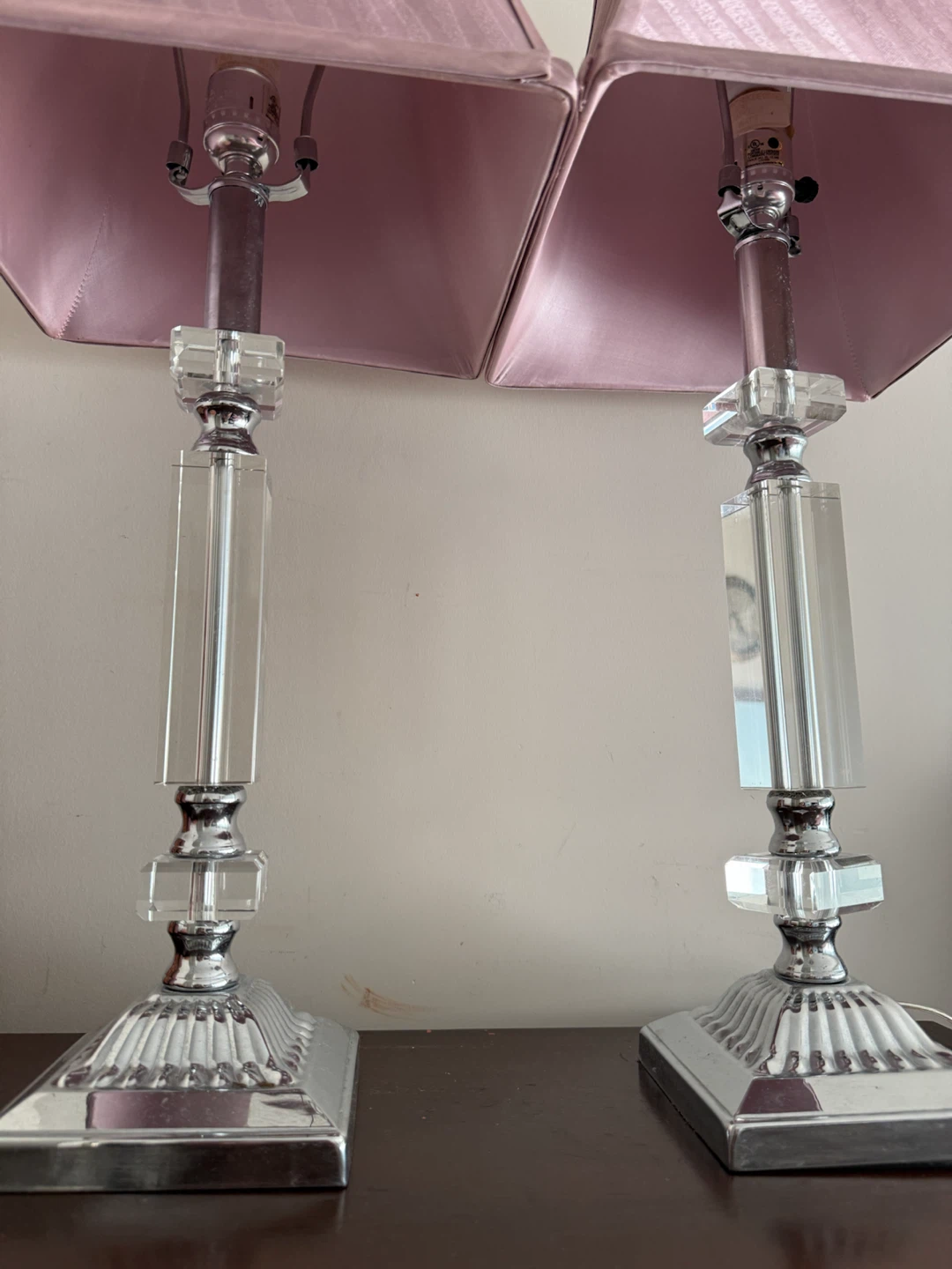 Pair of Crystal Accent Table Lamps with Pink Shades - photo 2