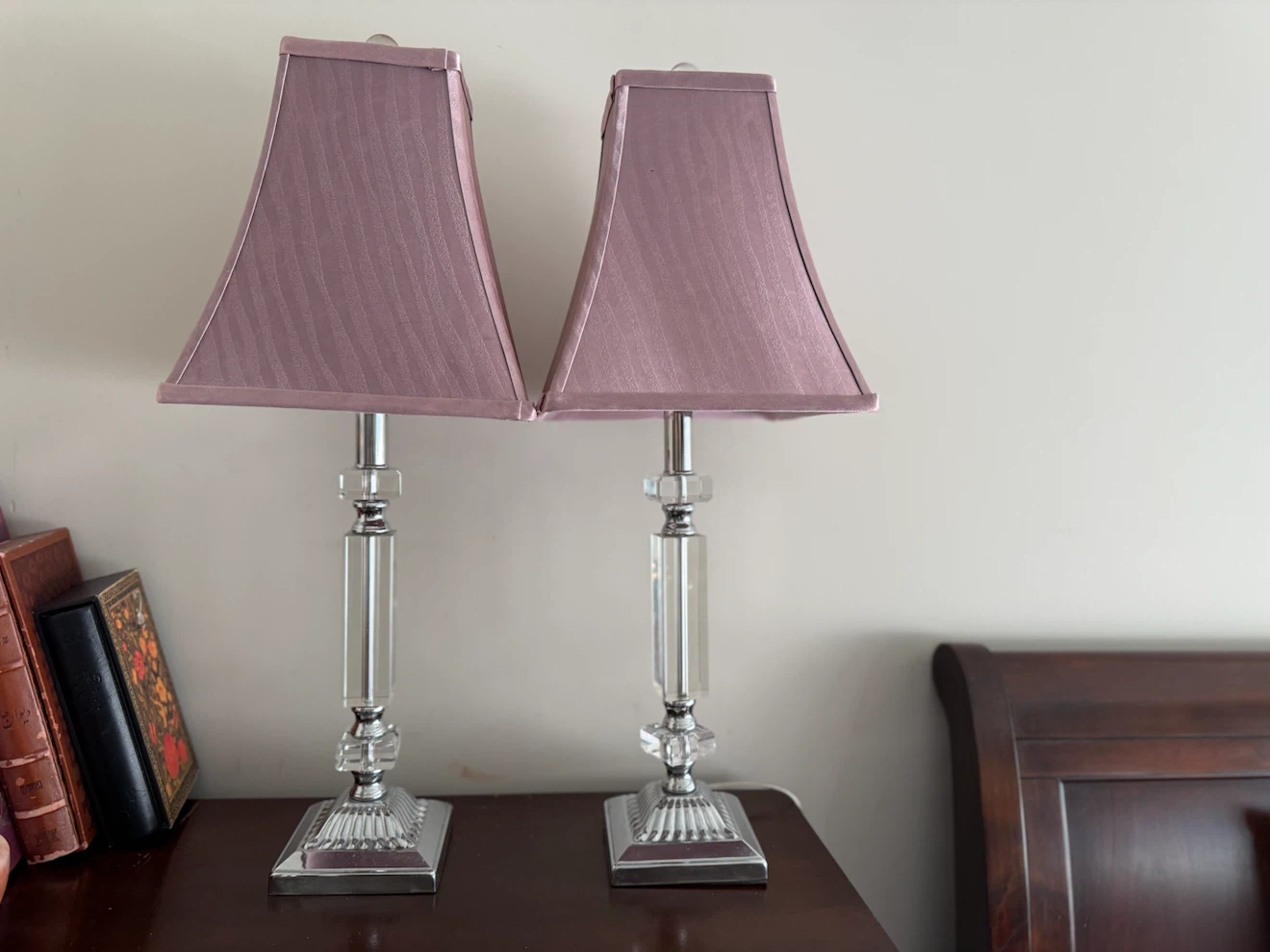 Pair of Crystal Accent Table Lamps with Pink Shades - photo 3