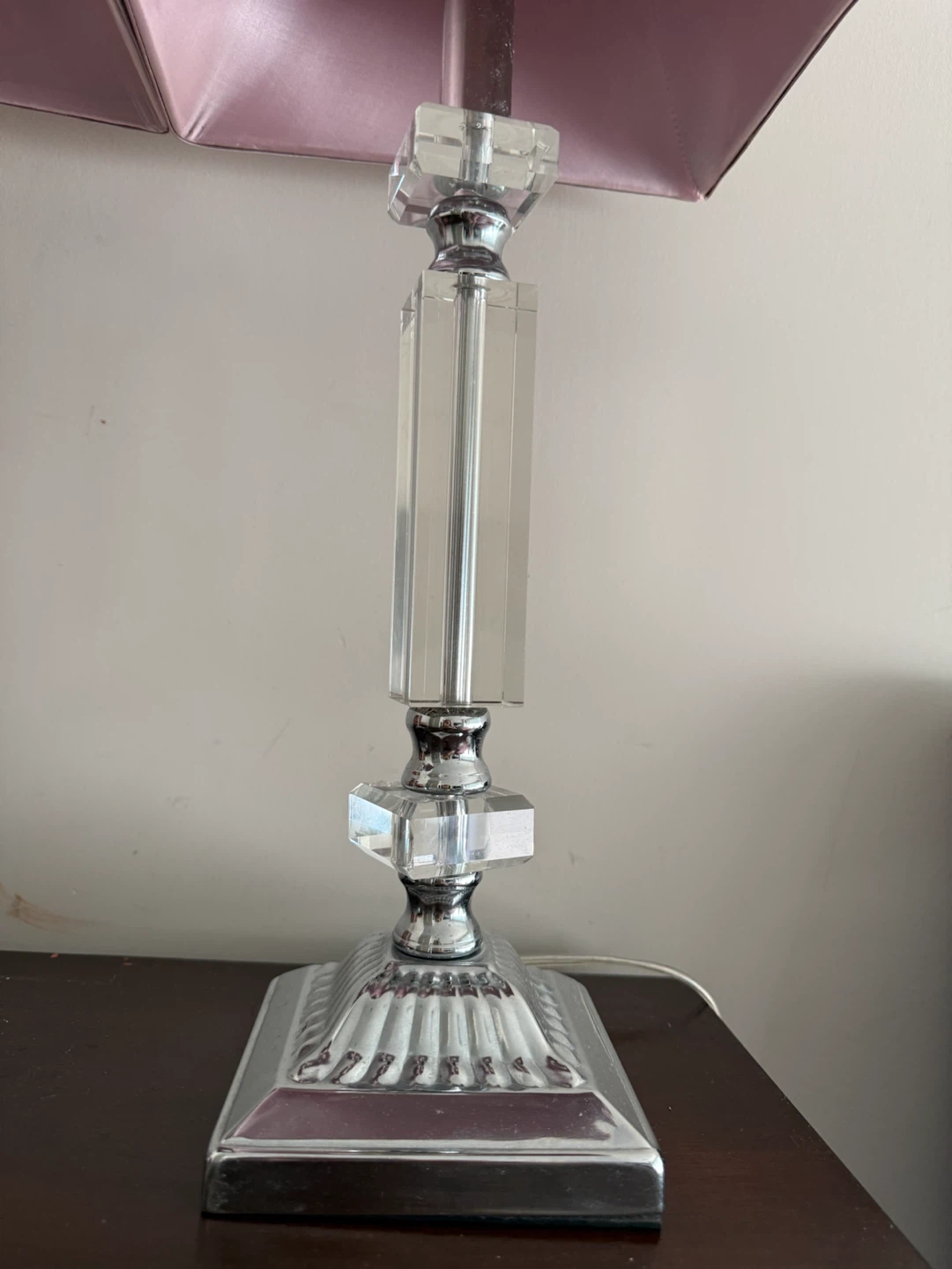 Pair of Crystal Accent Table Lamps with Pink Shades - photo 5