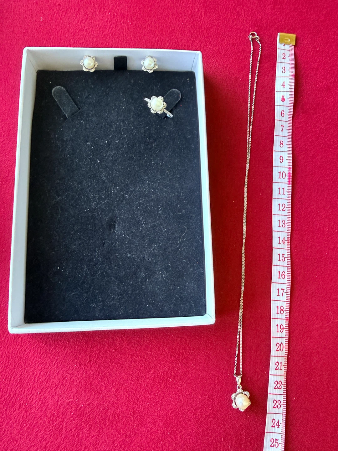 Pearl Flower Jewellery Set - Necklace, Ring, Earrings - photo 2